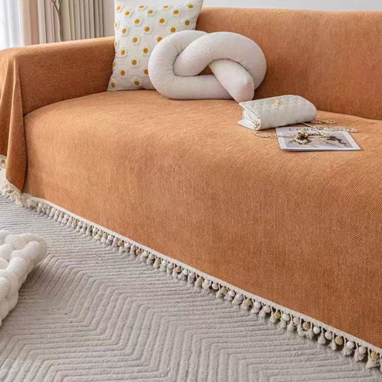 Pet Friendly Luxe Sofa Cover with Herringbone Pattern
