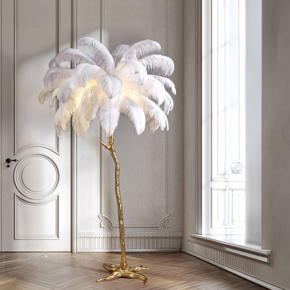 White Ostrich Feather Floor Lamp