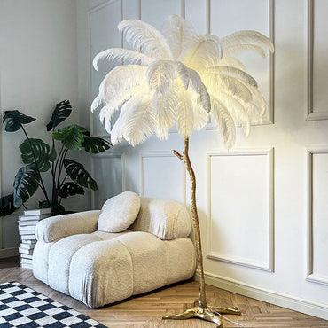 White Ostrich Feather Floor Lamp