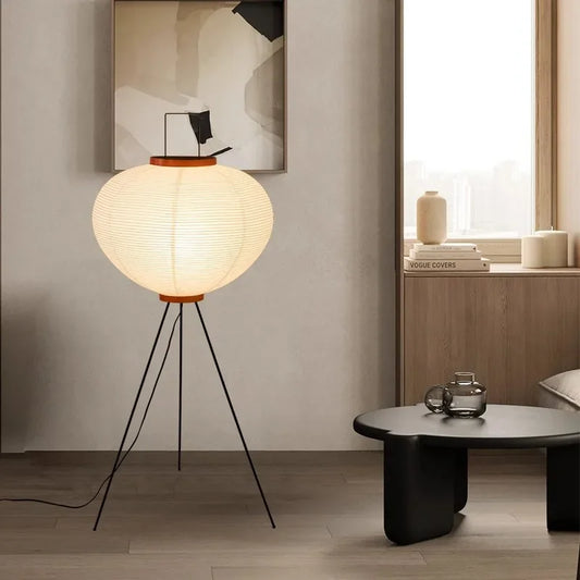 Noguchi Akari Style Rice Paper Floor Lamp in Vintage Minimalist Design