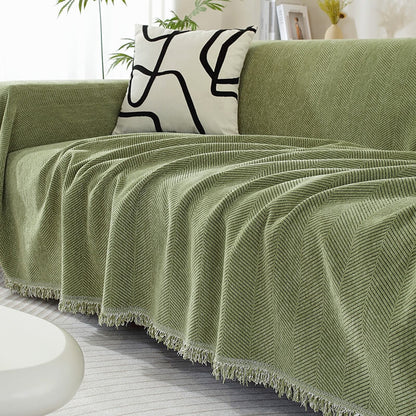 Cozy Chenille Herringbone Blanket Tassel Couch Cover