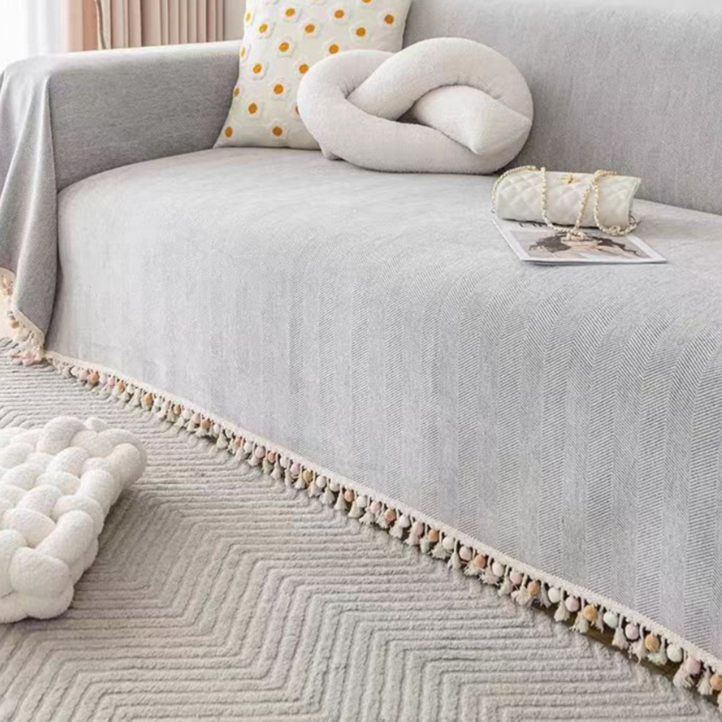 Pet Friendly Luxe Sofa Cover with Herringbone Pattern