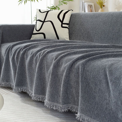Cozy Chenille Herringbone Blanket Tassel Couch Cover