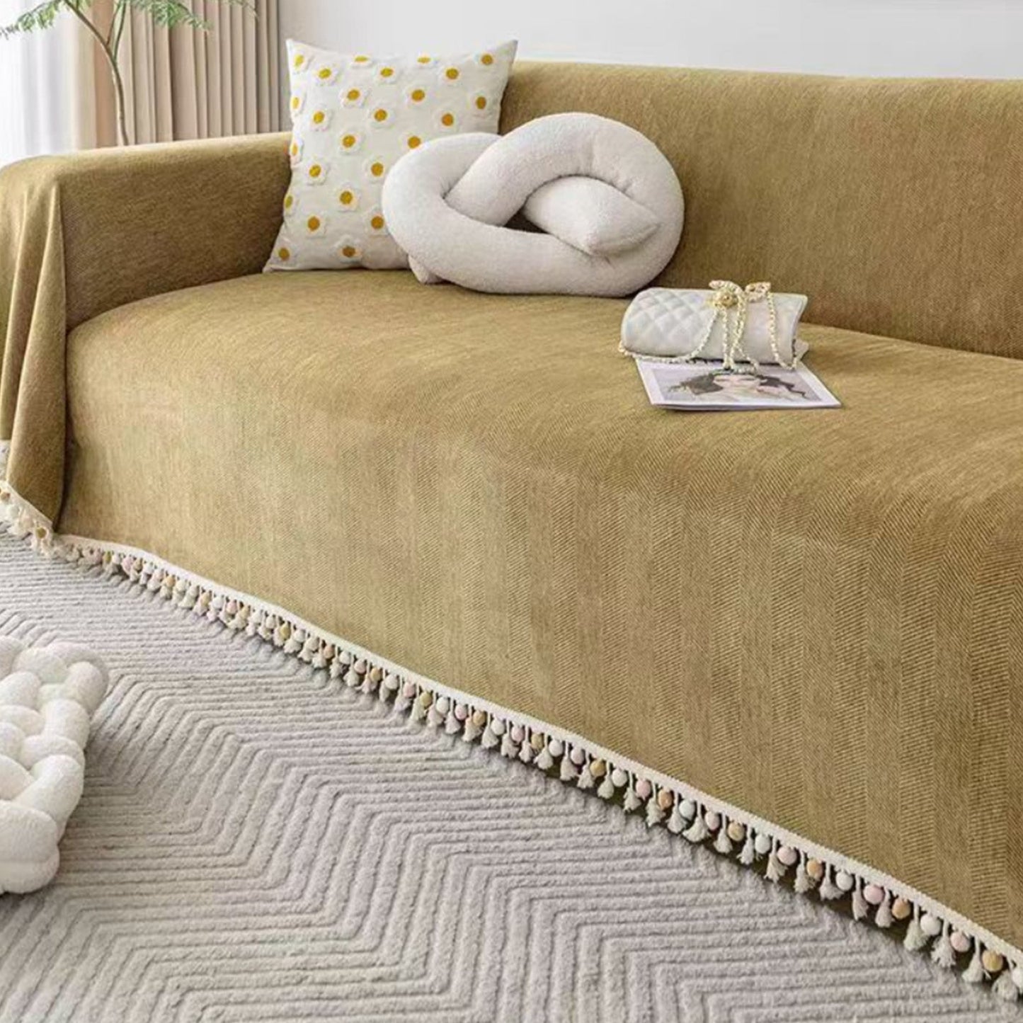 Pet Friendly Luxe Sofa Cover with Herringbone Pattern
