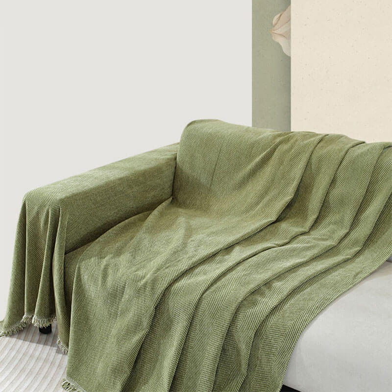 Cozy Chenille Herringbone Blanket Tassel Couch Cover