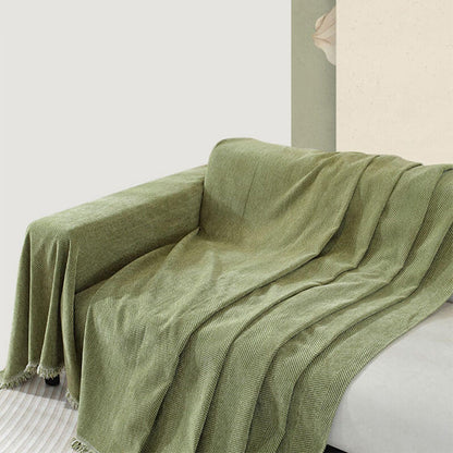 Cozy Chenille Herringbone Blanket Tassel Couch Cover