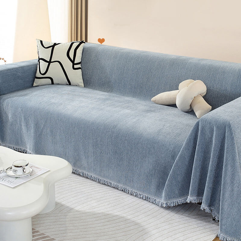Cozy Chenille Herringbone Blanket Tassel Couch Cover