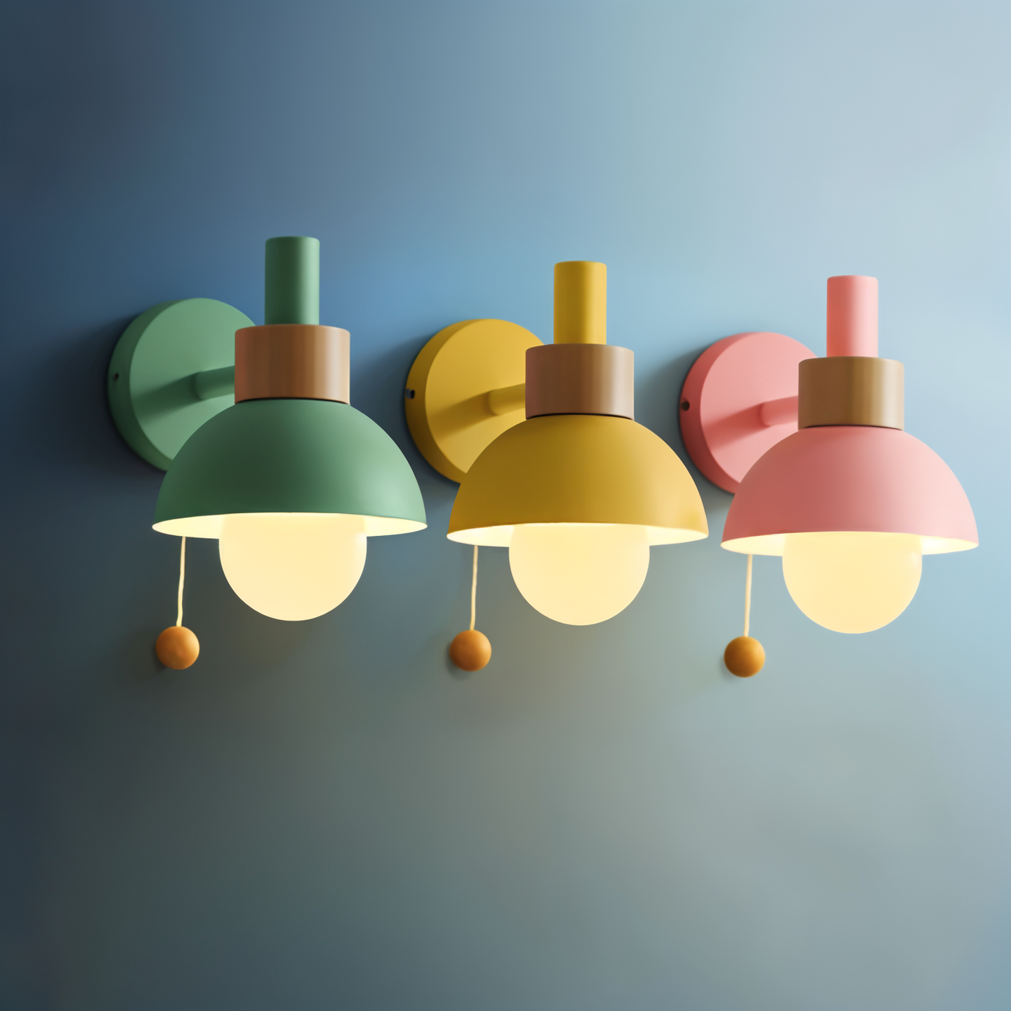 Scandinavian Style Wooden Wall Lamp in Pastel Colors