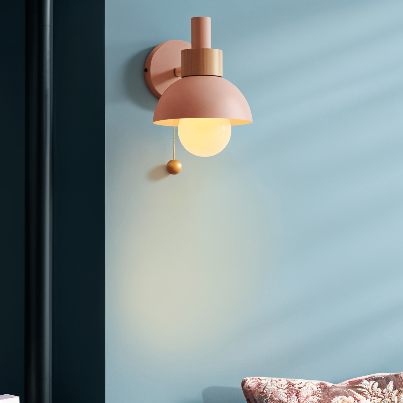 Scandinavian Style Wooden Wall Lamp in Pastel Colors