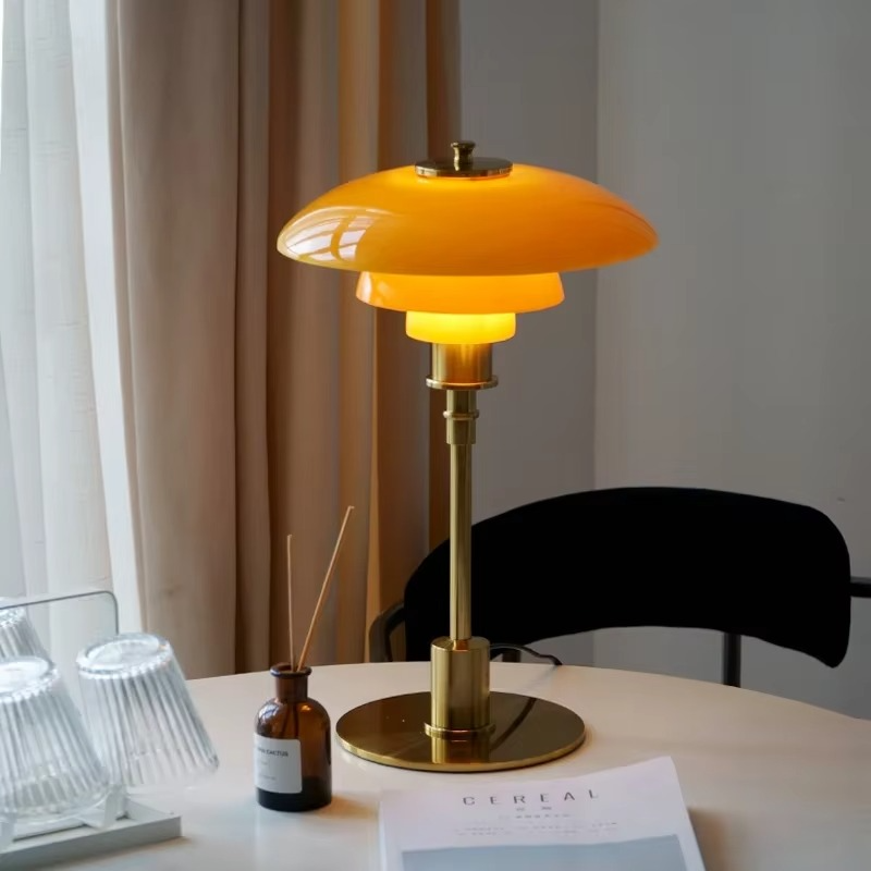 Amber Glass Table Lamp with Scandinavian Style