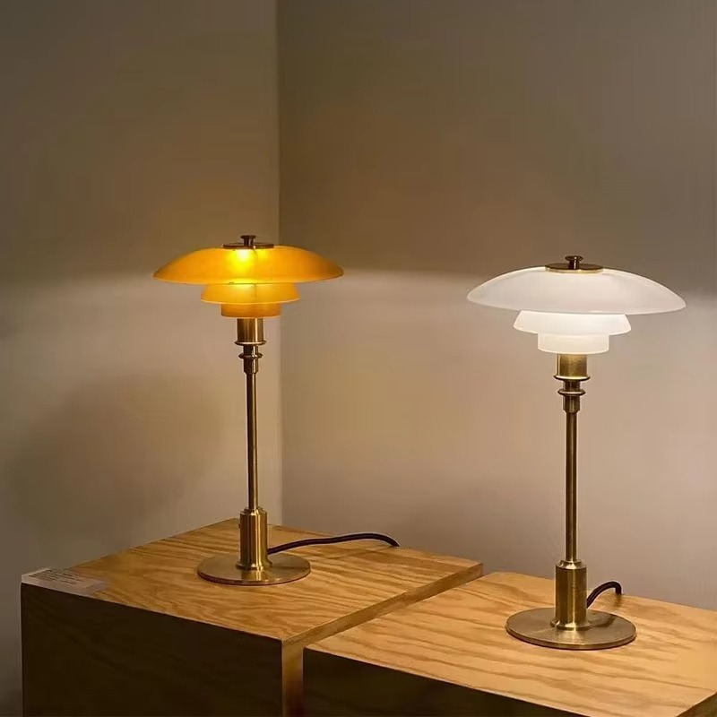 Amber Glass Table Lamp with Scandinavian Style