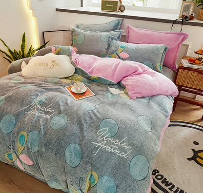 Thick Fleece Warm Flannel Winter Duvet Cover Set