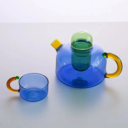 Heat-Resistant Contrasting Color Glass Teapot Set