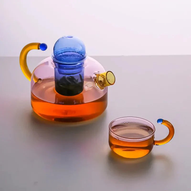 Heat-Resistant Contrasting Color Glass Teapot Set