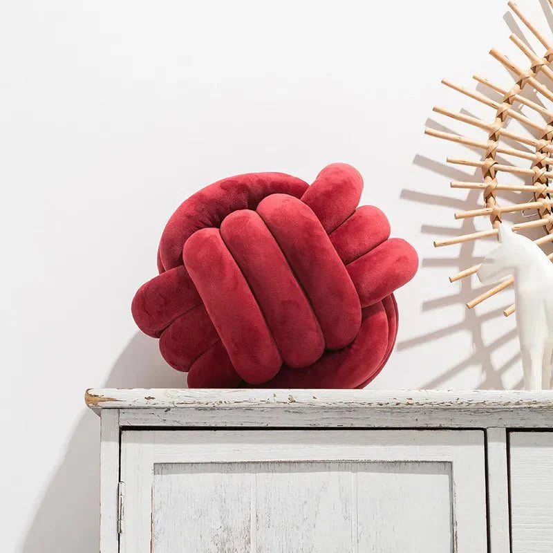 Decorative Knotted Suede-Effect Ball Cushion Pillow