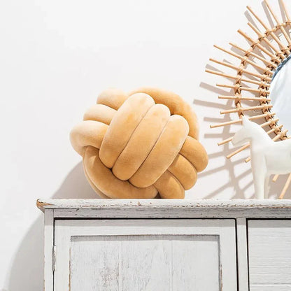 Decorative Knotted Suede-Effect Ball Cushion Pillow