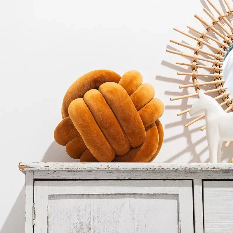 Decorative Knotted Suede-Effect Ball Cushion Pillow