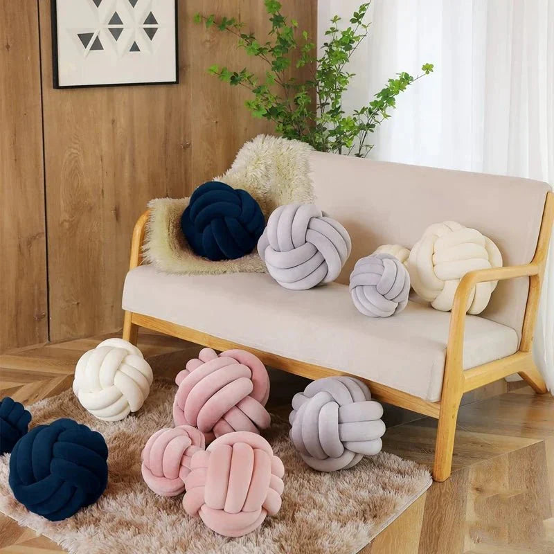 Decorative Knotted Suede-Effect Ball Cushion Pillow