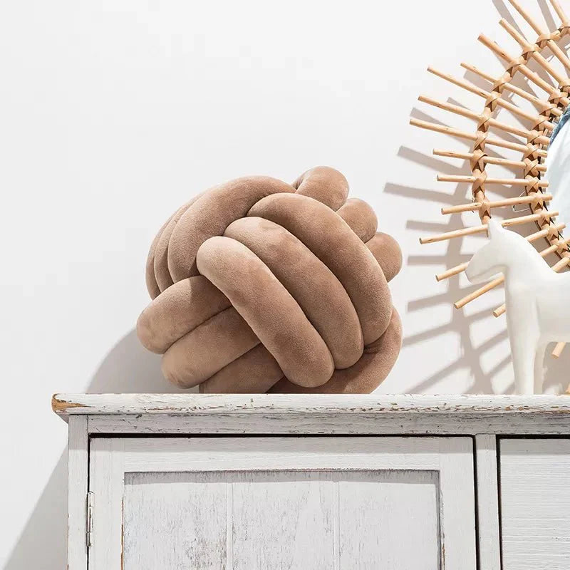 Decorative Knotted Suede-Effect Ball Cushion Pillow