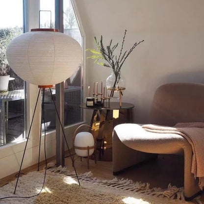 Noguchi Akari Style Rice Paper Floor Lamp in Vintage Minimalist Design