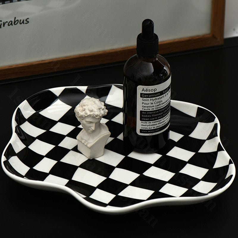 Nordic Ceramic Chequerboard Decorative Tray in Modern Design