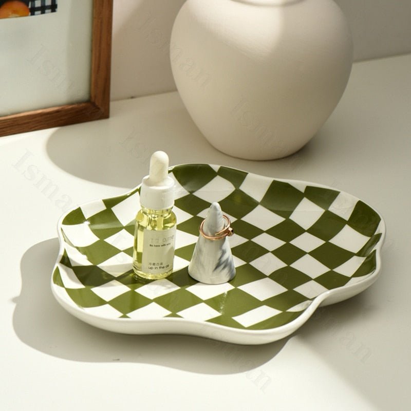 Nordic Ceramic Chequerboard Decorative Tray in Modern Design
