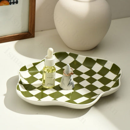 Nordic Ceramic Chequerboard Decorative Tray in Modern Design