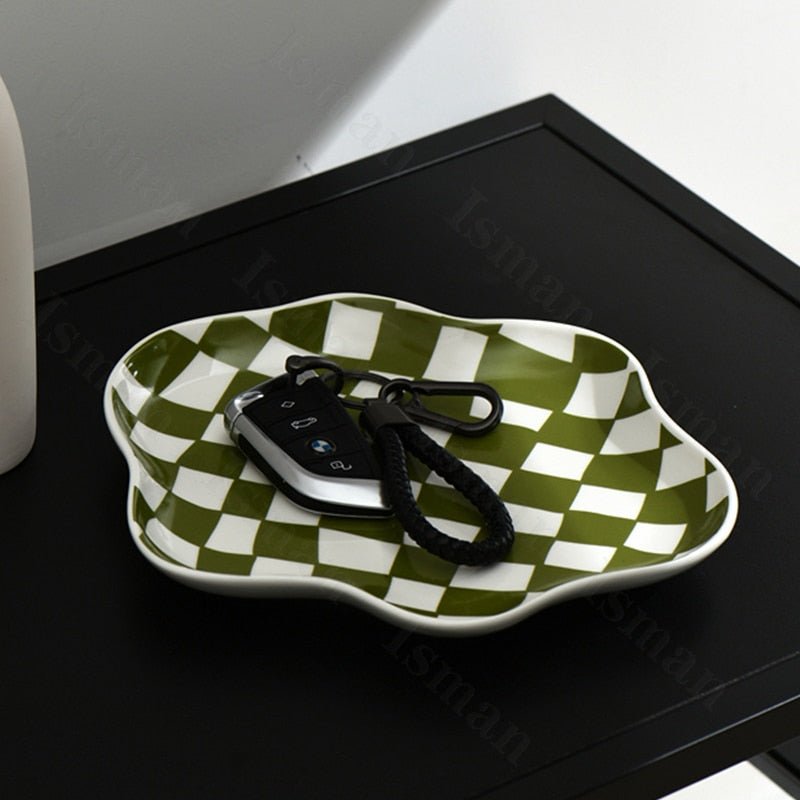 Nordic Ceramic Chequerboard Decorative Tray in Modern Design