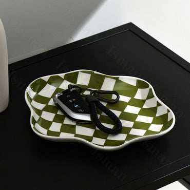 Nordic Ceramic Chequerboard Decorative Tray in Modern Design