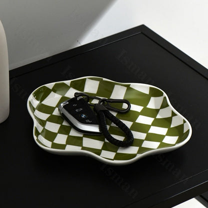 Nordic Ceramic Chequerboard Decorative Tray in Modern Design