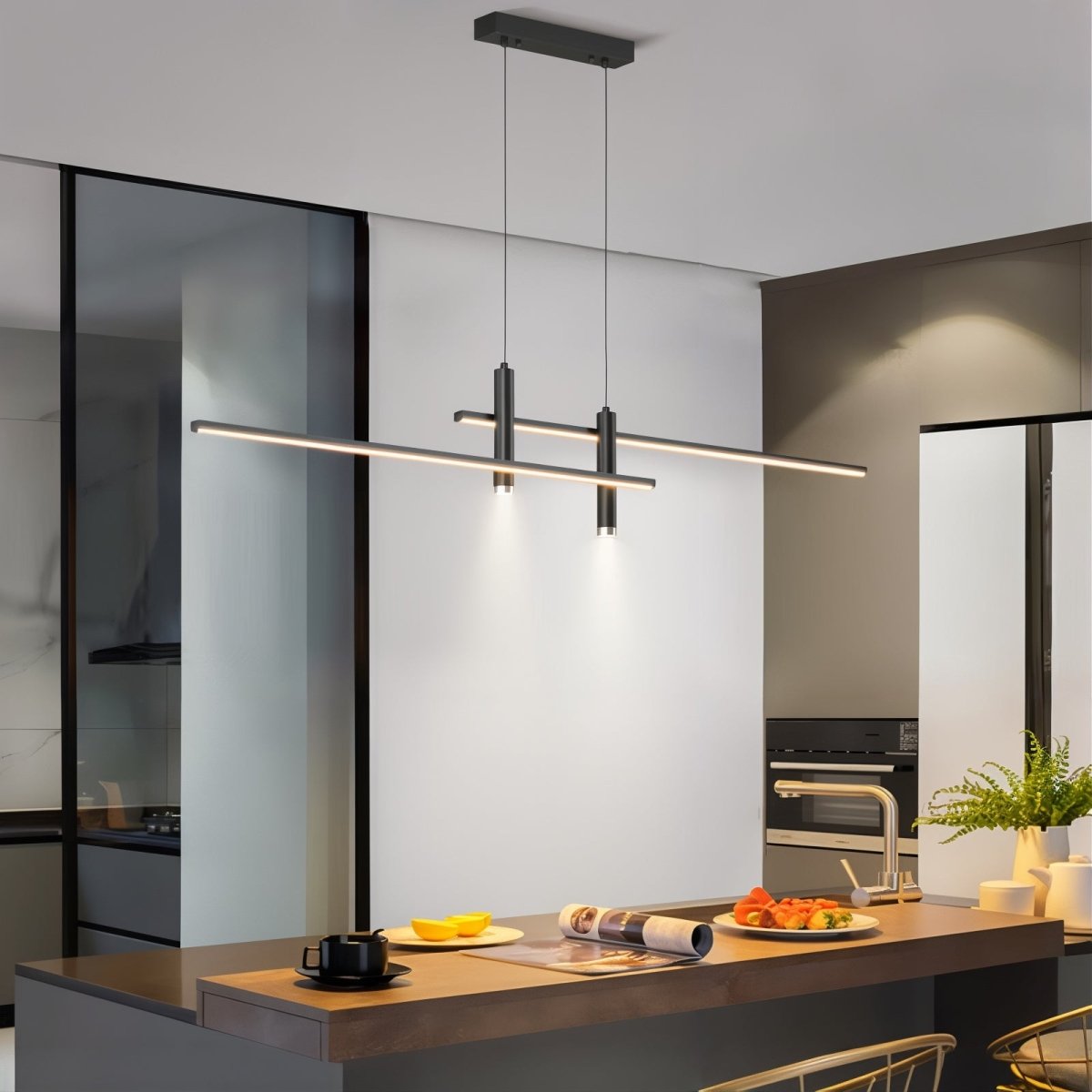 Modern LED Linear Pendant Light with Adjustable Height