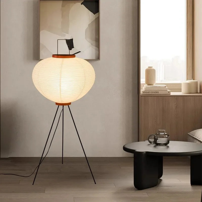 Noguchi Akari Style Rice Paper Floor Lamp in Vintage Minimalist Design