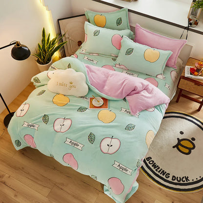 Thick Fleece Warm Flannel Winter Duvet Cover Set